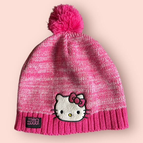 Hello Kitty Pink Beanie Hat Pom Pom Kidcore Cute Y2K - Picture 1 of 4